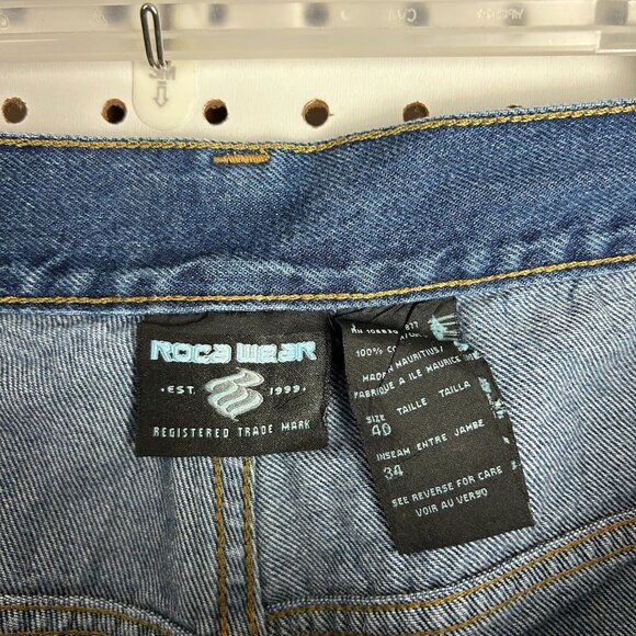 Rocawear Y2K Baggy Jeans 38x34 Blue Logo  Streetwear Skate Wide Leg Denim Patch - Picture 7 of 8